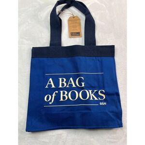 NWT Barnes & Noble Re-Wrap Tote Bag Canvas Blue 14" x 13"‎ A Bag of Books